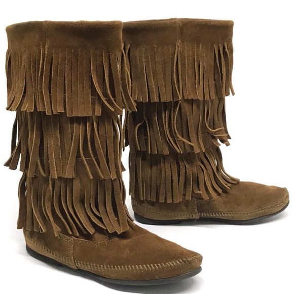 Minnetonka Shoes - MINNETONKA 3 Layer FRINGE Suede Moccasin Boots 7